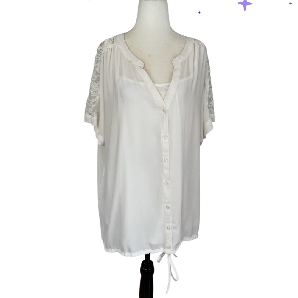 NWT Reitmans Cream Button-Down Blouse with Lace Sleeves